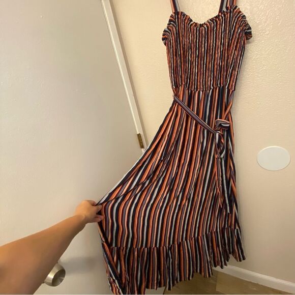 Universal Thread blue stripe smocked boho Square Neck belted Maxi Dress plus XXL - Picture 2 of 12